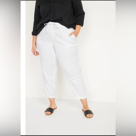 High-Waisted Straight Cropped Plus-Size Linen-Blend Pants XXL Loose fit - Picture 1 of 9